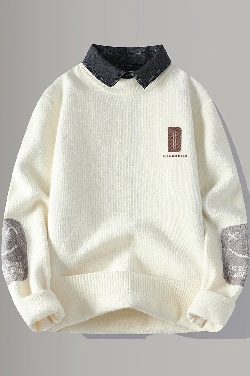 سترة رجالي موضة شتاء 2024 مكونة من قطعتين بلوفرات متماسكة غير رسمية سترات محبوكة فضفاضة سميكة ودافئة ملابس خروج للرجال