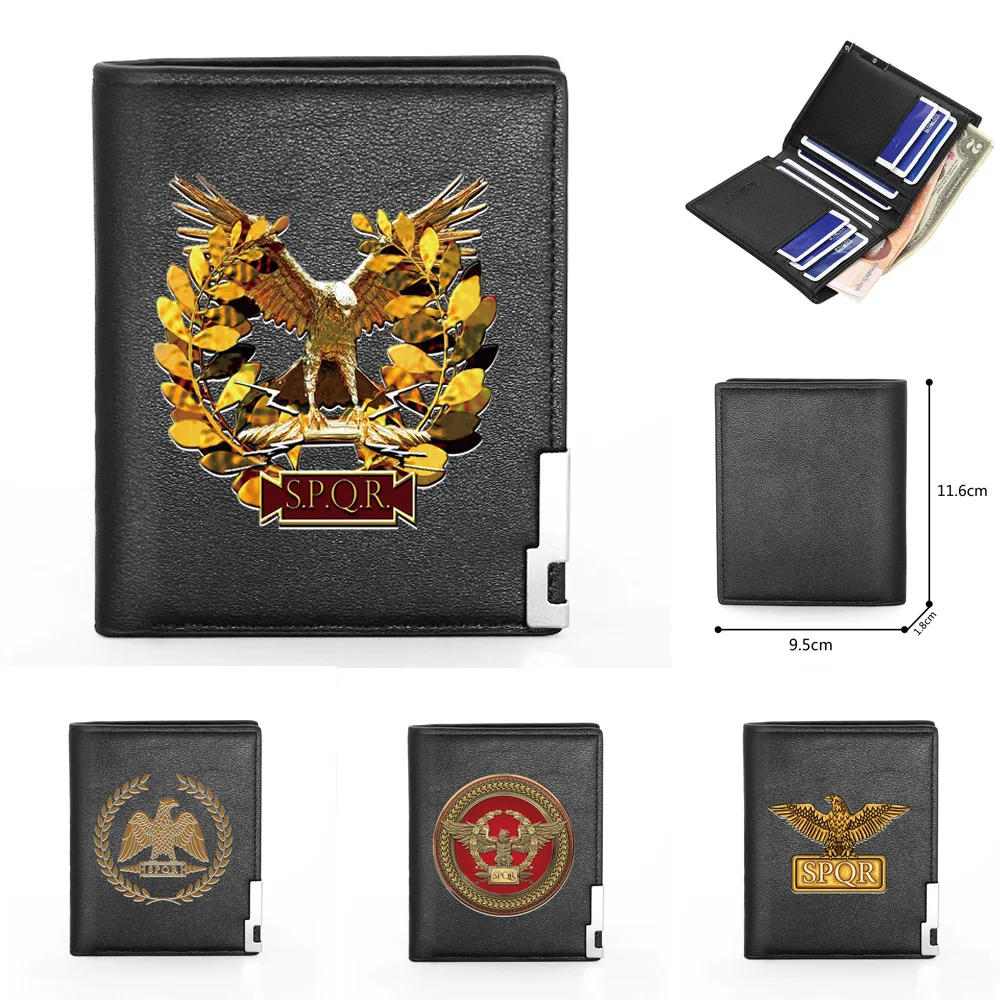 Vintage Roman Empire SPQR Theme Design Cover Men Women Leather Wallet Billfold Slim Credit Card Holders Short Purses