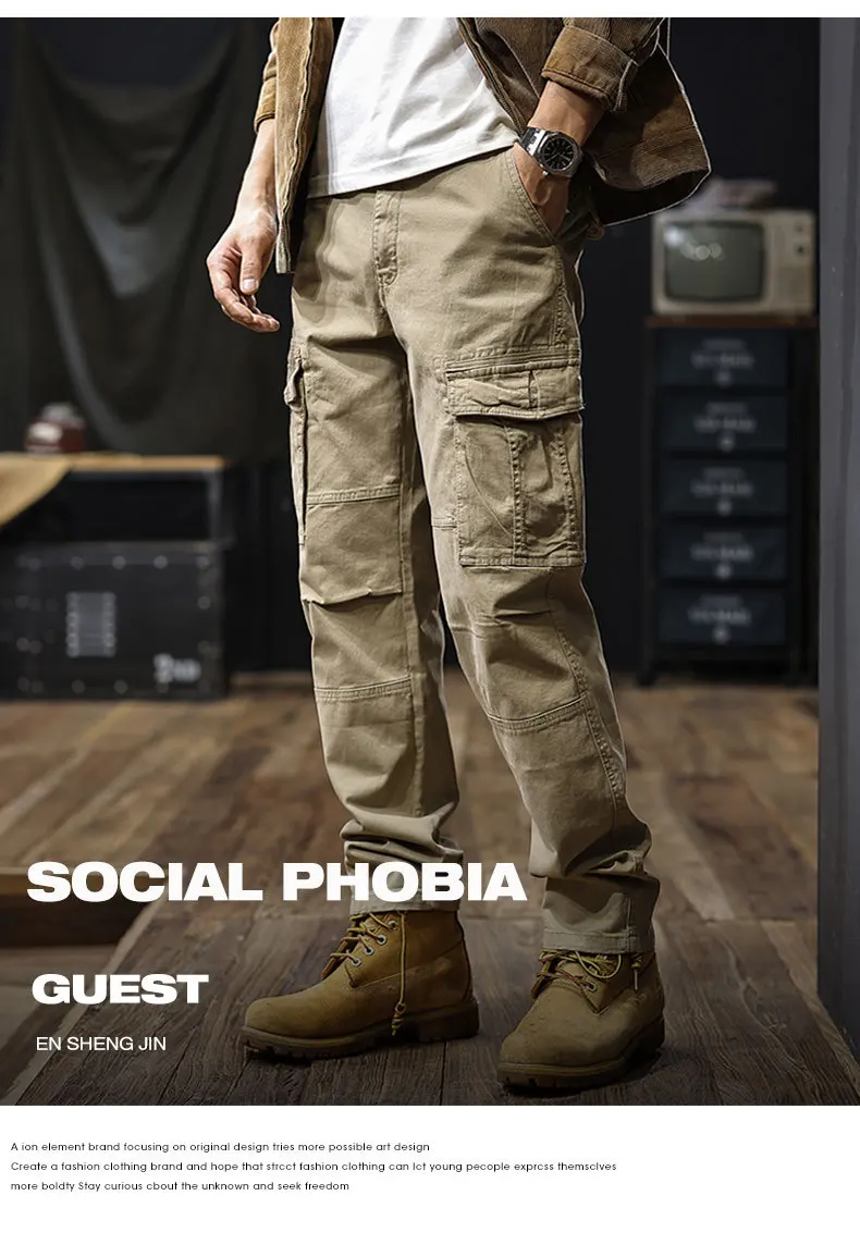 Mens Heavy Vintage Paratrooper Cargo Pants Loose Straight Multi Pocket Outdoor Tactical Trousers High End Sports Workwear