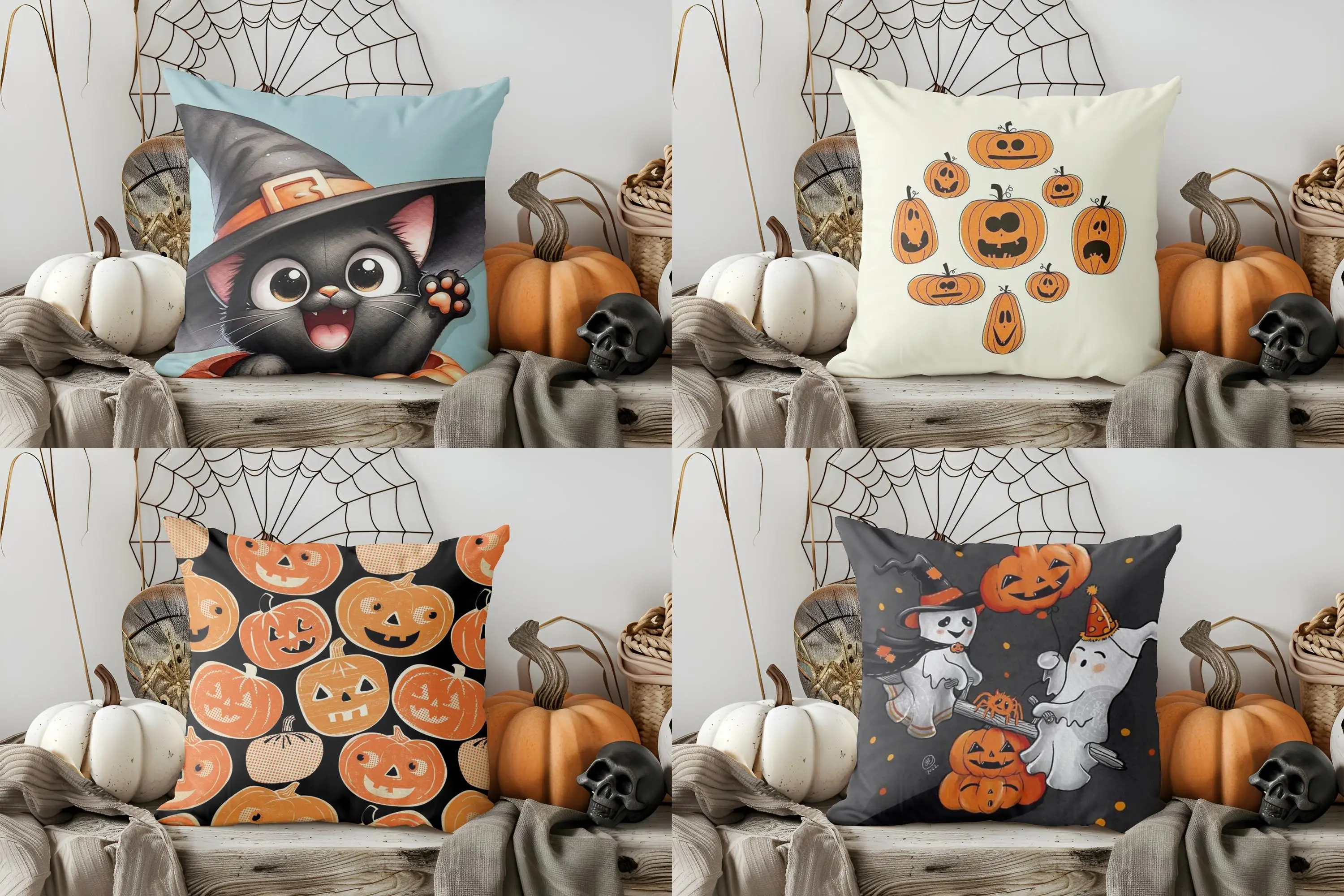 

Home Decor Cute Witch Cat Halloween Pillow Cover Pattern Cushion Cover Suitable for Sofa Bedroom Car Pillow Cover
