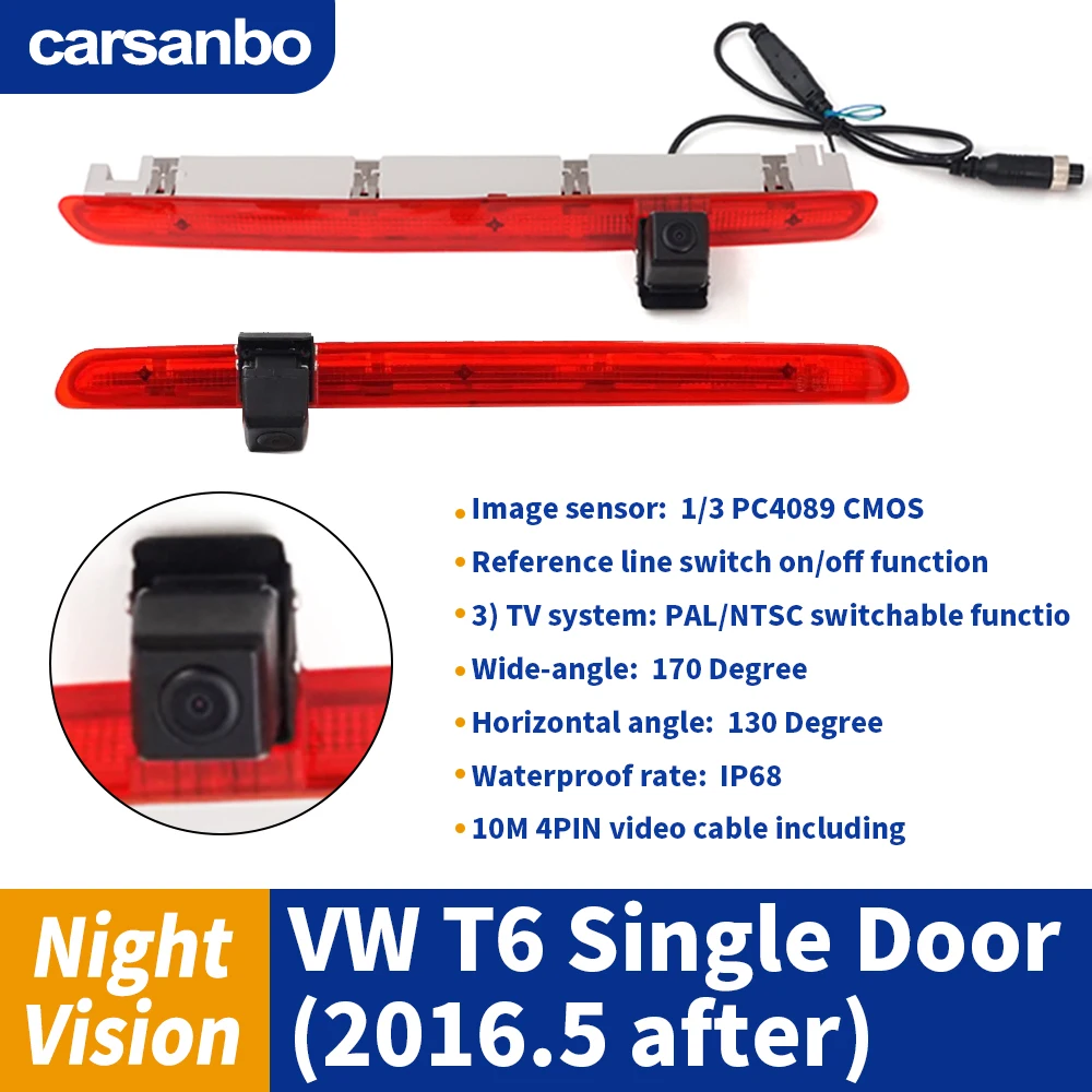 Carsanbo Van Car Rear View Camera With Brake Light Auto Reverse For VW T6 Single Door (2016.5 After) Back Parking Camera
