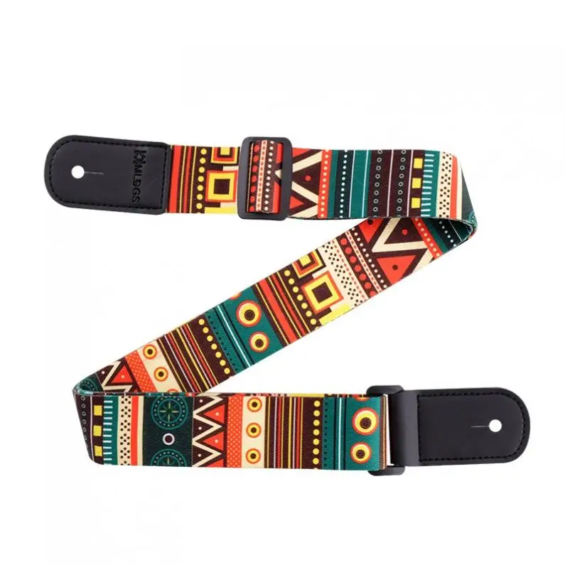 Adjustable Printing National Style Ukulele Strap Guitar Belt Shoulder Straps with Soft PU Leather Head