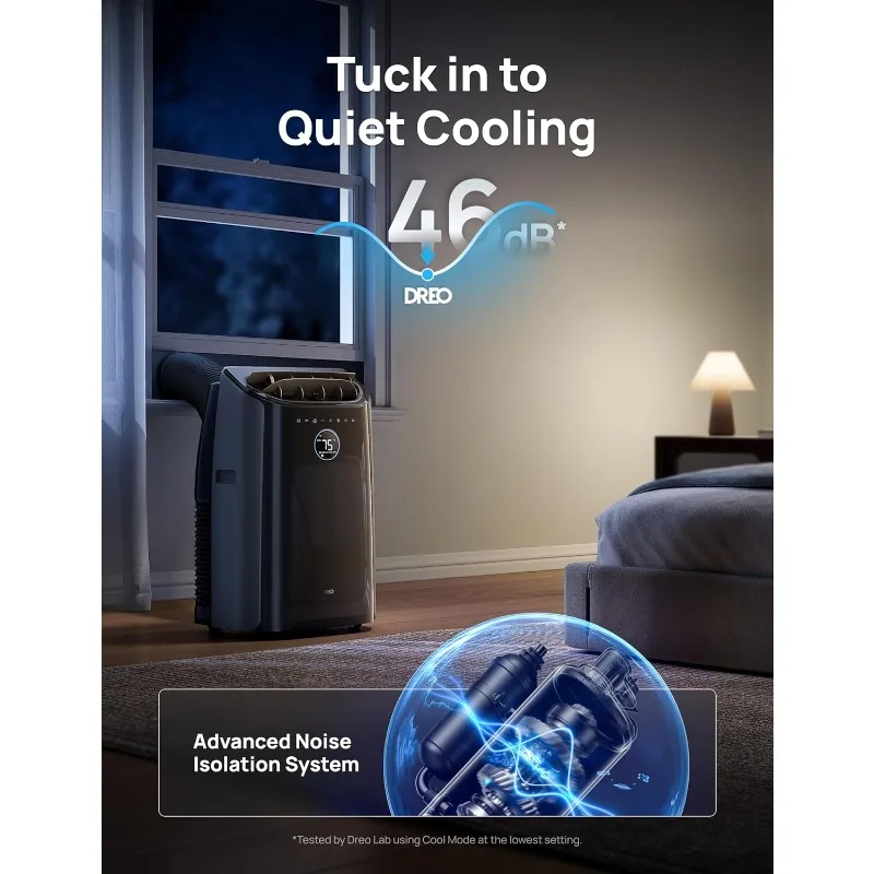 مكيفات، وحدة تيار متردد بقدرة 120000 وحدة حرارية بريطانية لغرفة النوم مع تبريد خالي من الصرف، 46 ديسيبل هادئ، تطبيق/صوتي/جهاز تحكم عن بعد، وقت 24 ساعة