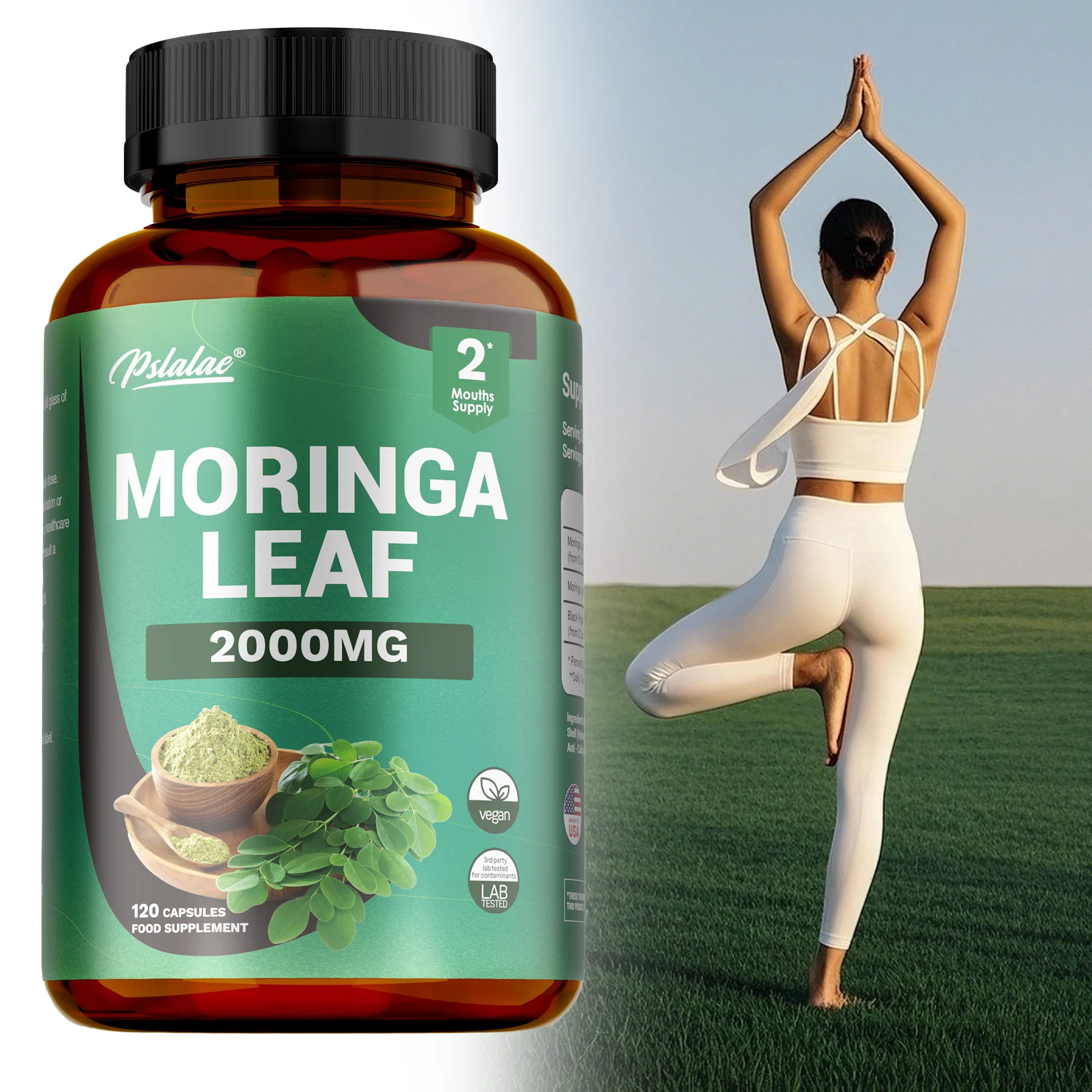 

Moringa Leaf Capsules - with Black Pepper,Moringa Leaves,Promote Metabolism and Nutrient Absorption,Supports Skin and Gut Health