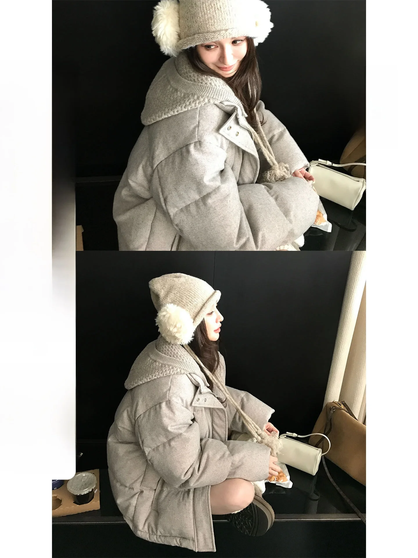 

Зимнее пальто Skk Store женское шерстяное с наполнителем из 90% белого пуха, цветное, с узором из 6-ниточного плетения