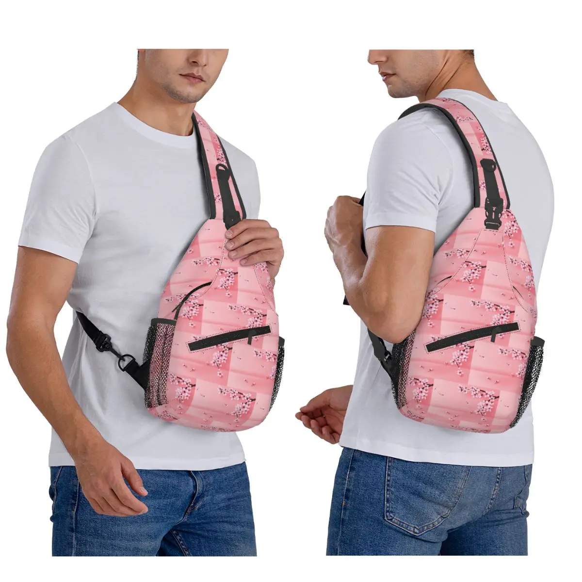 Sakura Tree Cherry Blossom Floral Flower Chest Bag Men Sling Crossbody Backpack Chest Bag Traveling Hiking Daypack Shoulder Bag