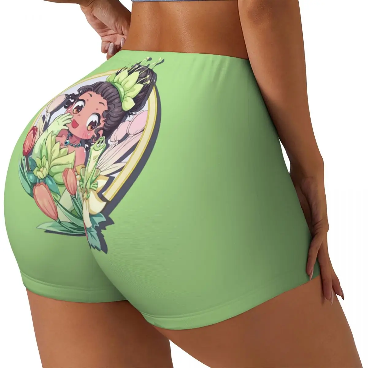 Custom Princess Tiana And The Frog Hawaiian Cute Workout Shorts Women Gym Volleyball Biker Yoga Shorts