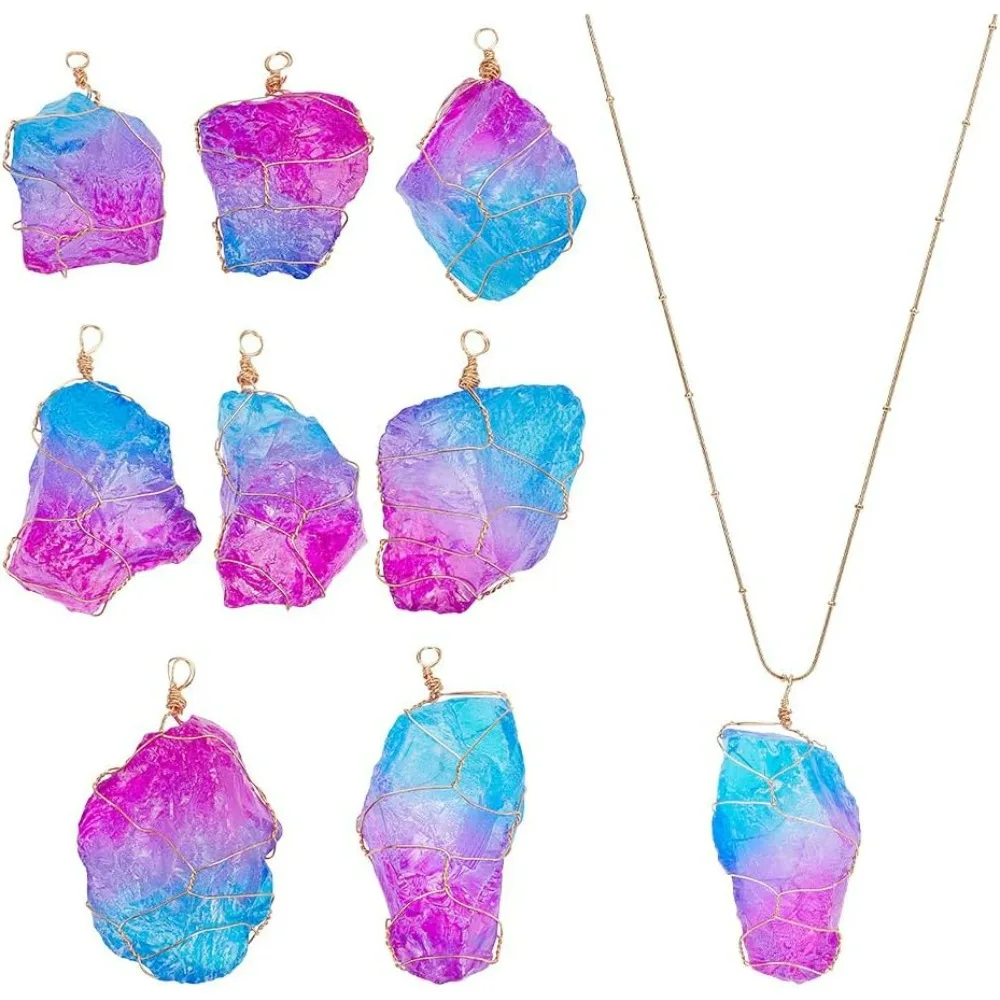 8 Pcs Natural Quartz Crystal Pendants, Gold Medium Violet Red Gemstone Charms Natural Raw Rough Stone Pendants Big Pendants