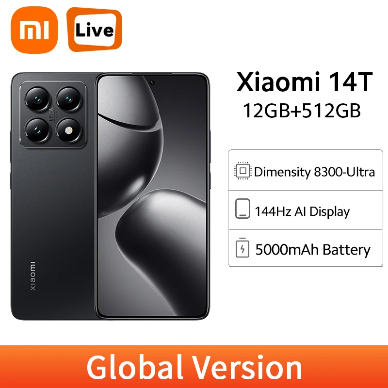 Xiaomi 14T Global Version MediaTek Dimensity 8300-Ultra 50MP Leica Main Camera 5000mAh 67W HyperCharge 5G NFC 144Hz Smartphone