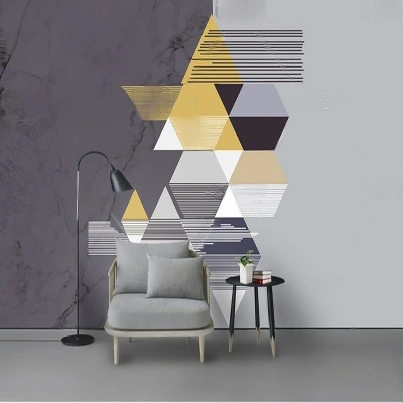 

Modern and simple color-blocking geometric TV luxurious home bedroom background wall