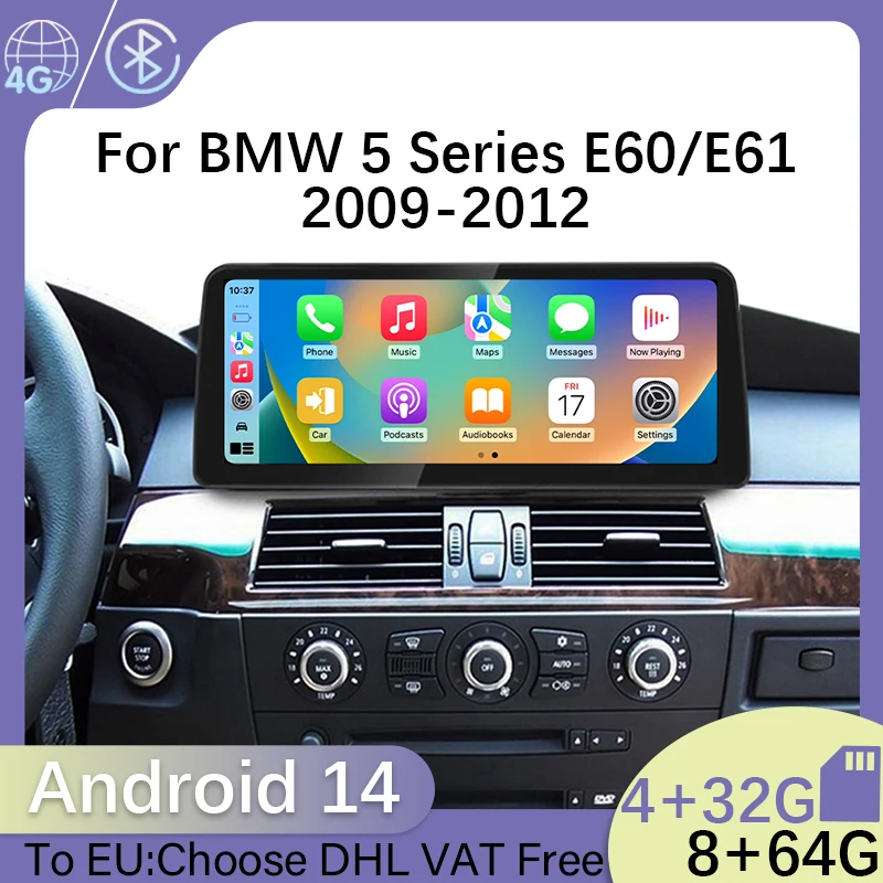 Android 14 GPS Navigation Car Radio Multimedia Video Player Central Screen For BMW 5 Series E60 E61 Wireless Apple Carplay Auto