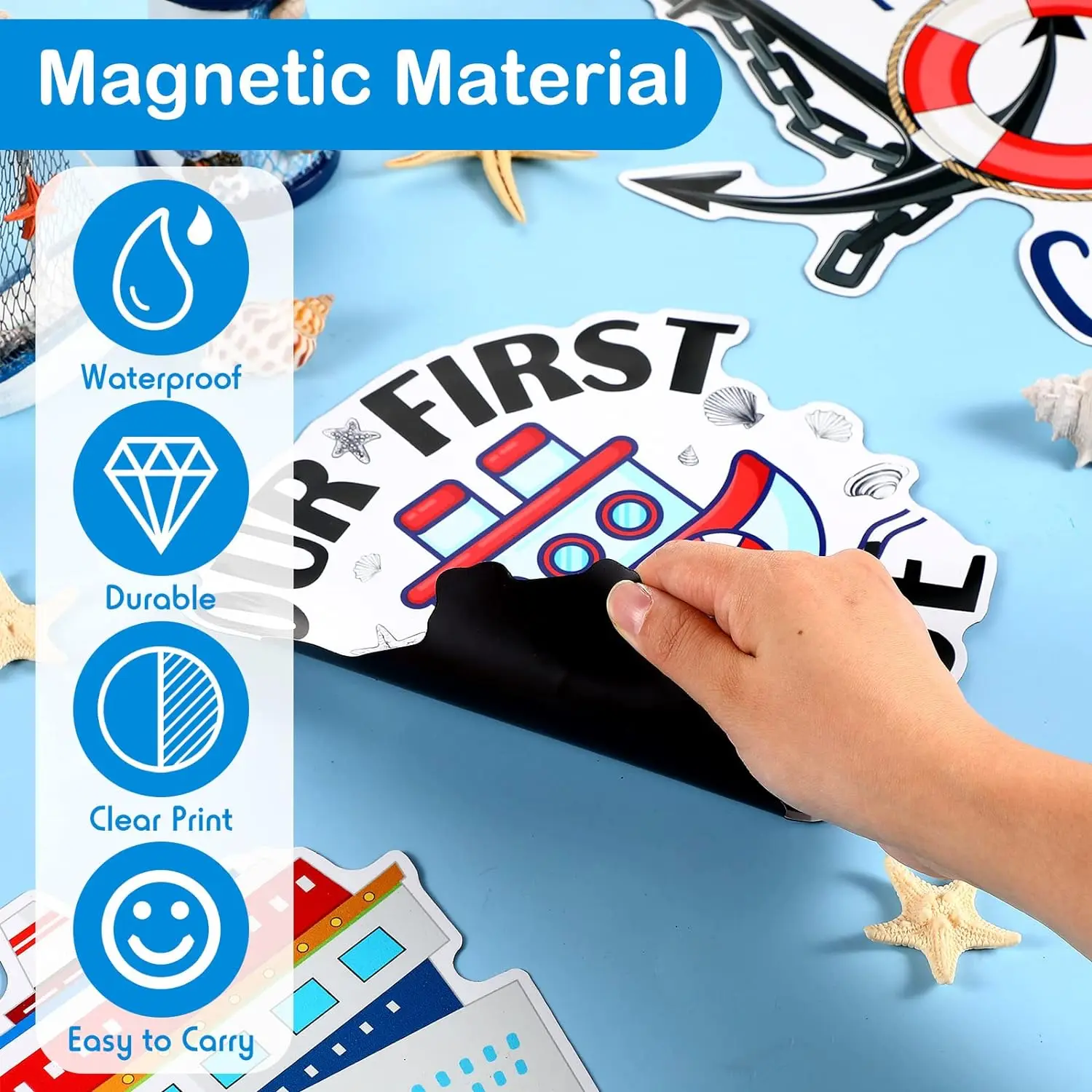 4 Pcs Large Cruise Door Decorations Magnetic Our First Cruise Door Magnets Decor Waterproof Cruise Ship Anchor Life Preserver Ri