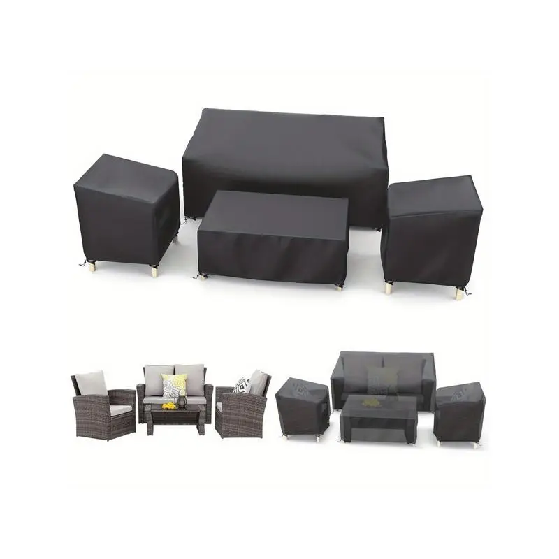 

4 Piece Heavy Duty Outdoor Furniture Covers Set for 1 Sofa, 2 Chairs, and 1 Coffee Table with Windproof Buckle Straps, Black