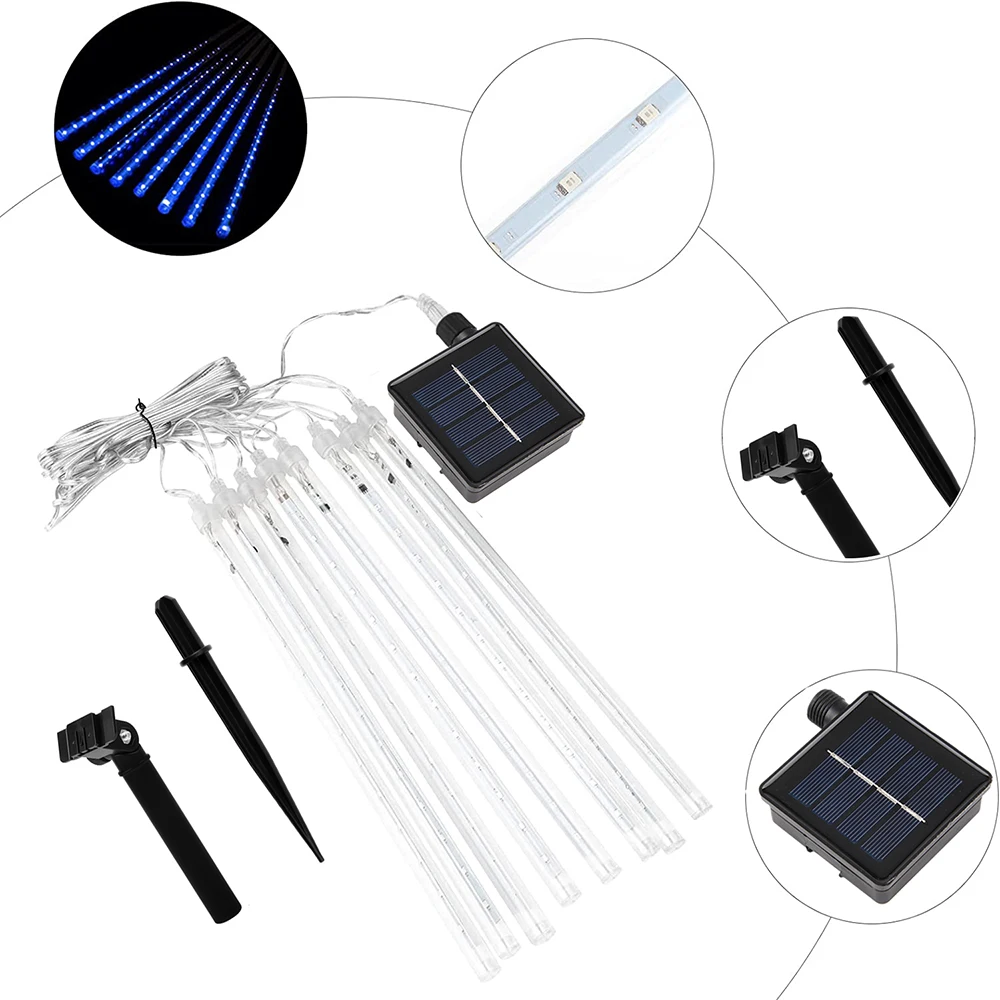 Christmas Lights Outdoor Solar Meteor Shower Lights 8 Tubes Xmas Tree Rain Drop Lights For Holiday Wedding Party Decorations