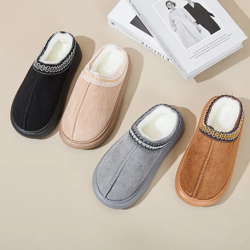 

Women's & Men's Autumn Winter Closed Toe Furry Slippers Ethnic Style Couple Home Cotton Slippers Warm Thick Soled