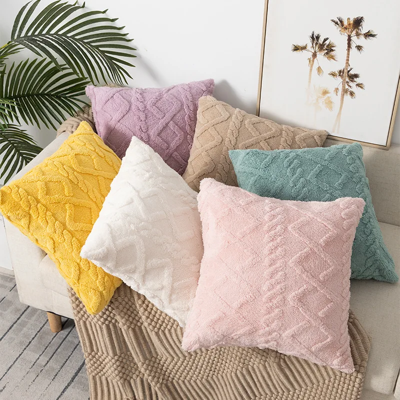 

1pcs Single-sided Simple Pillowcase Without Cores Office Home Sofa Waist Cushion Cover Decoration Knitted Plush Pillow Case