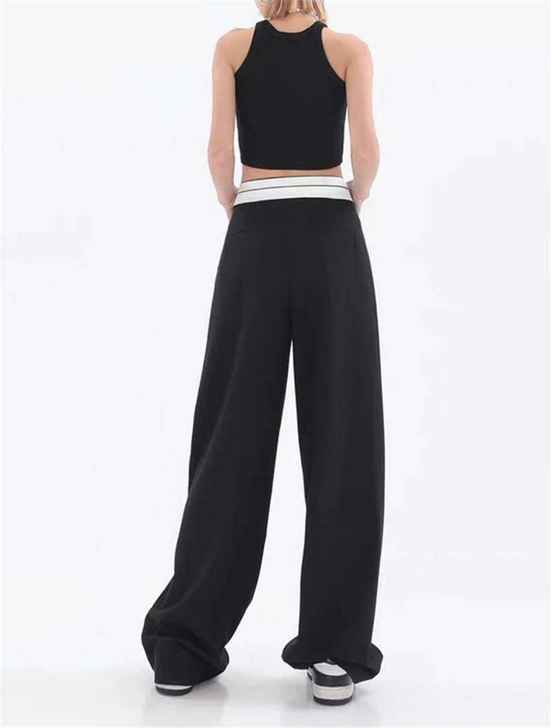2023 Summer Fashion Women Grey Solid Simple Chic Long Trousers High Waist Loose Casual Design Baggy Soft Pants Streetwear Daily