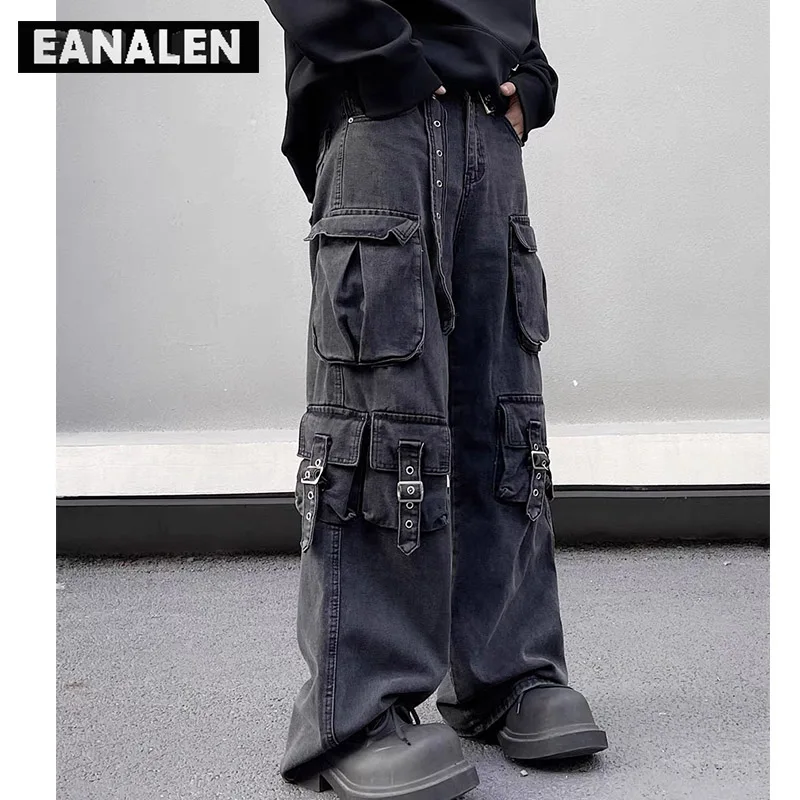 Harajuku Multi-Pocket Functional Loose Jeans Men's Y2K Oversized Streetwear Rock Punk Gothic Crock Wide Leg Pants Women Grunge