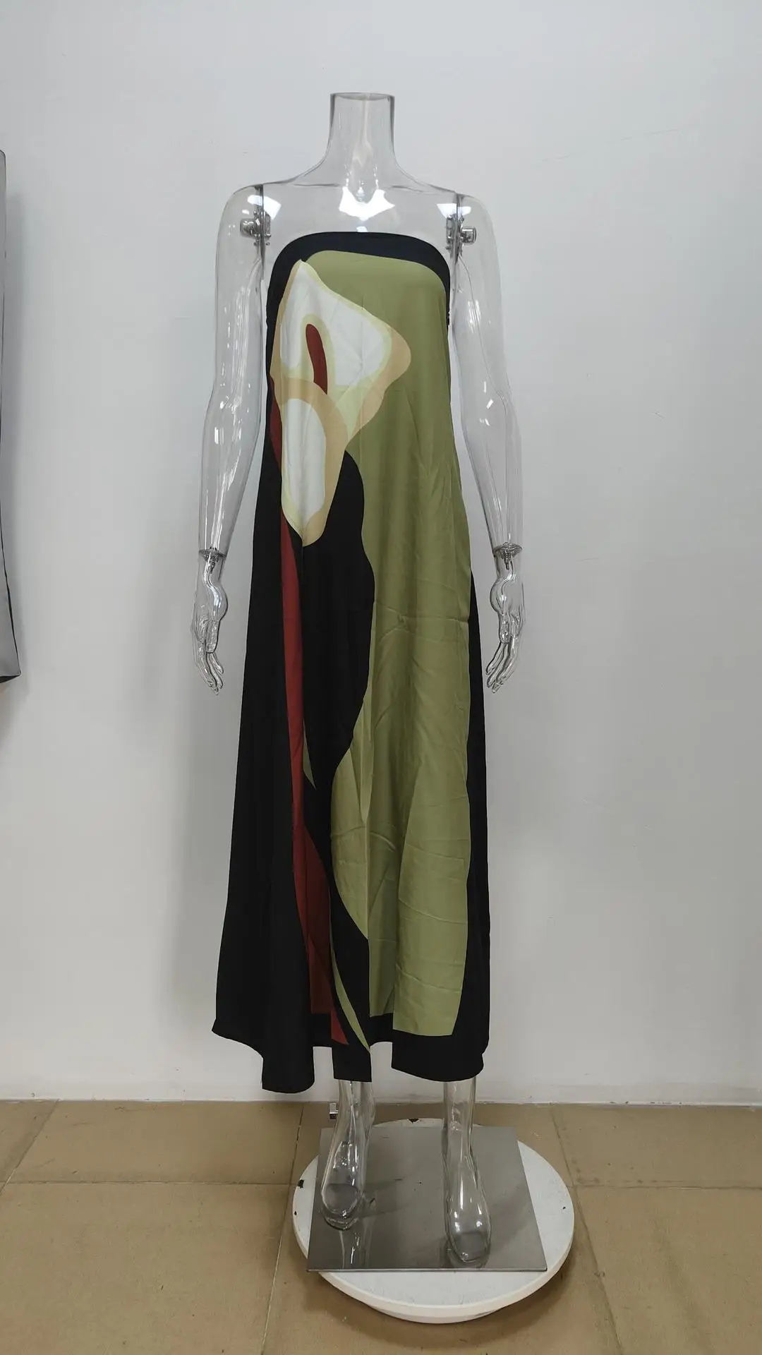 Abito da donna ampio con volant per le vacanze senza maniche, reggiseno senza spalline, abito senza maniche, grande, grande, estivo, da spiaggia, elegante, maxi abiti