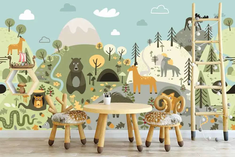 Cute Cartoon Zoo Giraffes Print Children's Room Decoration Wallpaper Peel and Stick Family Wallpaper Funitures Paper Decoration