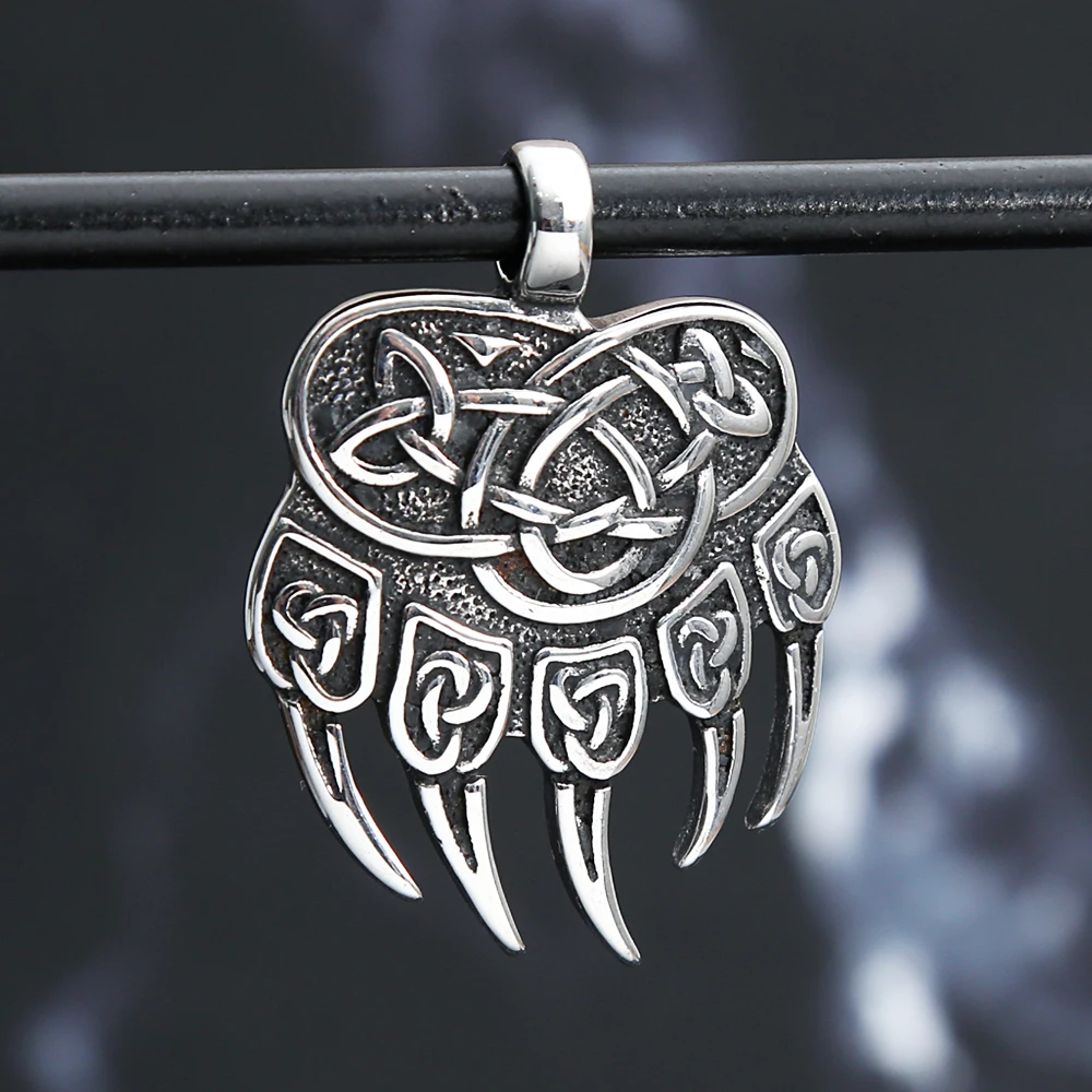 Vintage Unique Amulet Bear Claw Necklaces 316L Stainless Steel Celtic Knot Pendant For Men Viking Fashion Jewelry Gift Wholesale