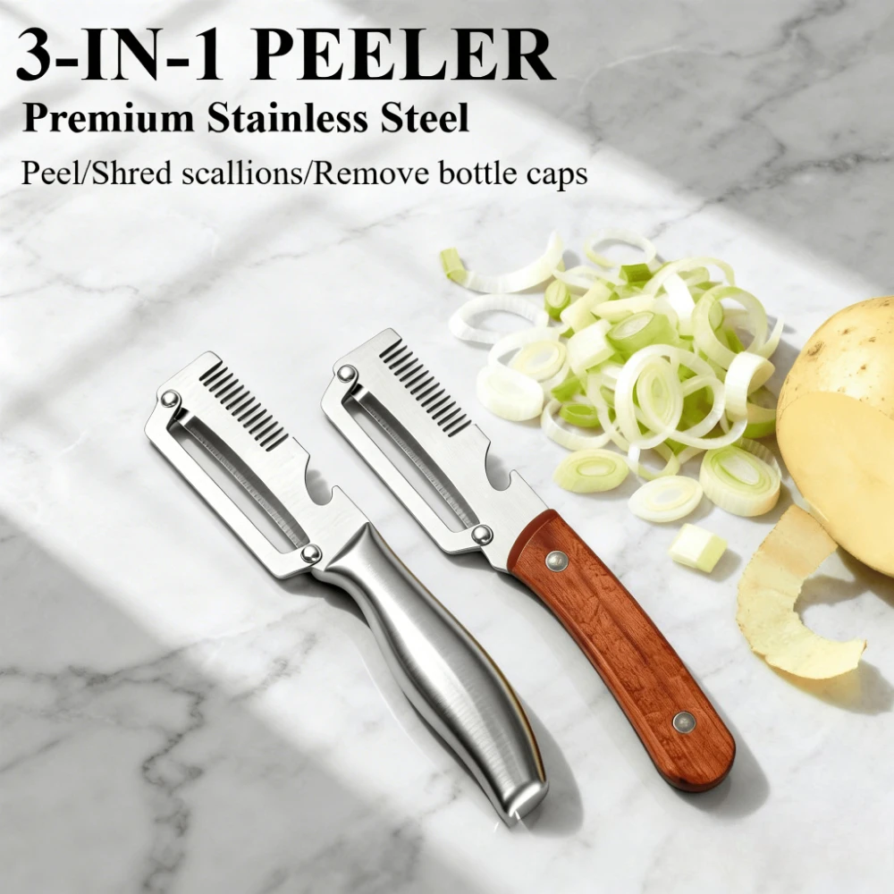 1/2pcs Wooden Handle Onion And Celery Cutting Tool - Multi-Functional Kitchen Tool Household Stainless Steel Onion Slicer