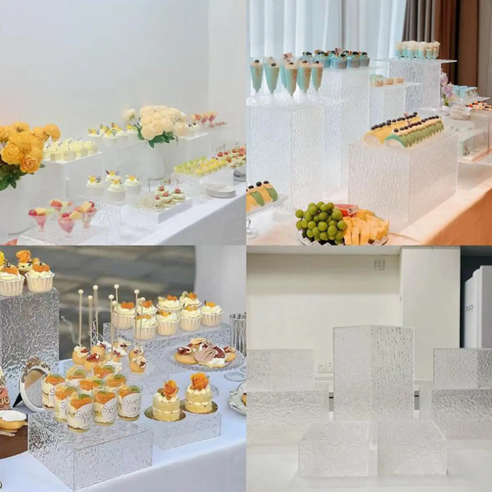 

Modern Acrylic Buffet Riser Cube Stand Set for Cake Dessert Display Catering Presentation and Wedding Buffets