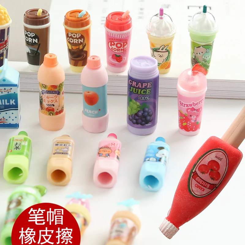 

2 In1 Erasers And Pencil Cap For Girls Cute Stationery School Supplies Cute Animal Erasers Food Erasers Mini Set Gifs