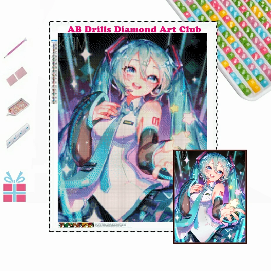 Japanese Anime Singer Miku 5D DIY AB Diamond Painting Mosaic Embroidery Cartoon Girl Rhinestones Cross Stitch Home Decor Gift