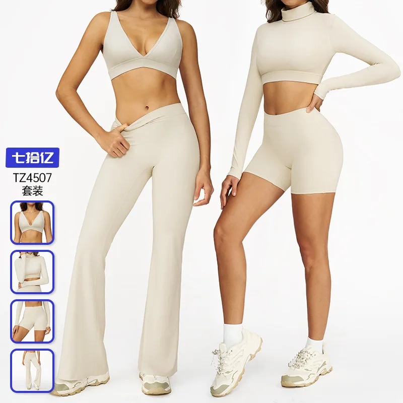 طقم يوجا مصقول من جين مو، طقم رياضي ضيق كاجوال ومتعدد الاستخدامات، طقم رياضي للجري واللياقة البدنية في الهواء الطلق، حمالة صدر سوداء وطويلة #1