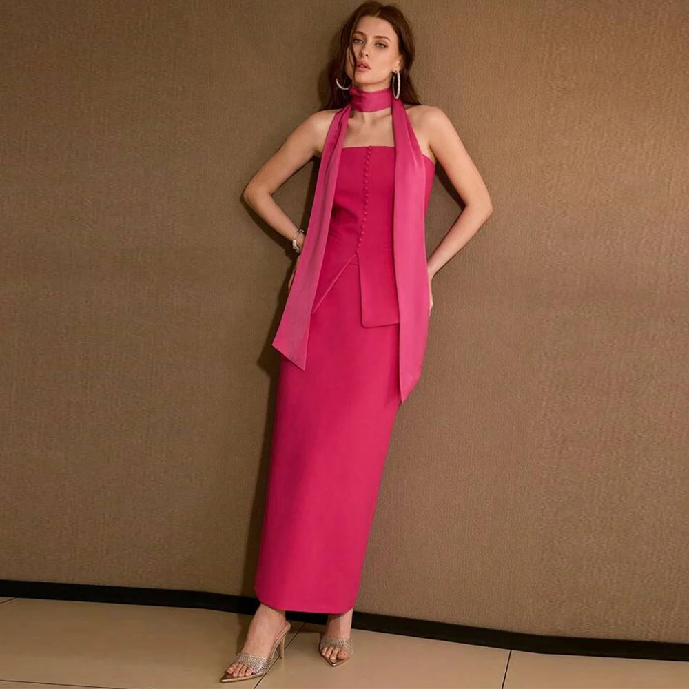 

Exquisite Jersey Evening Dress Graceful Sleeveless Strapless Prom Dresses Luxury Buttons Customized Special Occasion Gowns