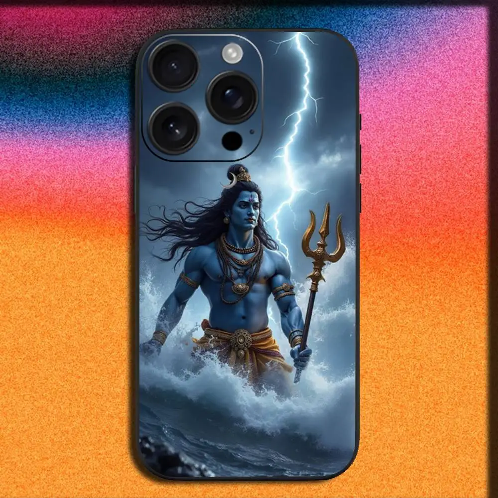 حافظة هاتف Lord Shiva Hindu God Buddha لهاتف iPhone 17,16,15,14,13,12,11,Pro,Max,Plus,E,SE4,Air,غطاء أسود صغير