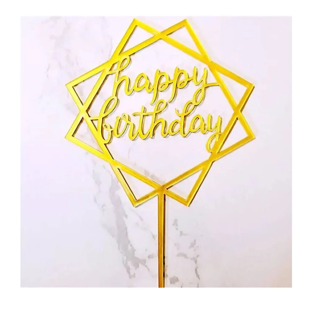 

10pcs Wholesale Happy Birthday Love Flag Cake Topper Gold Silver Acrylic Letter Decoration for Party Wedding Supplies