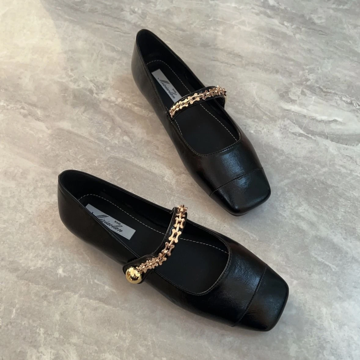 2026 New Women's Square Toe Mary Jane Flats French Style T-Strap Buckle Pump Black Leather Casual Dress Shoes view 4