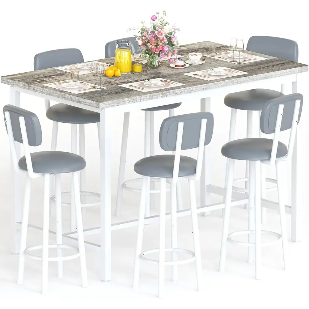 

Серый обеденный комплект из 6-7 предметов для барной стойки с мягкими стульями, идеально подходит для кухни, уголка для завтрака и домашнего бара