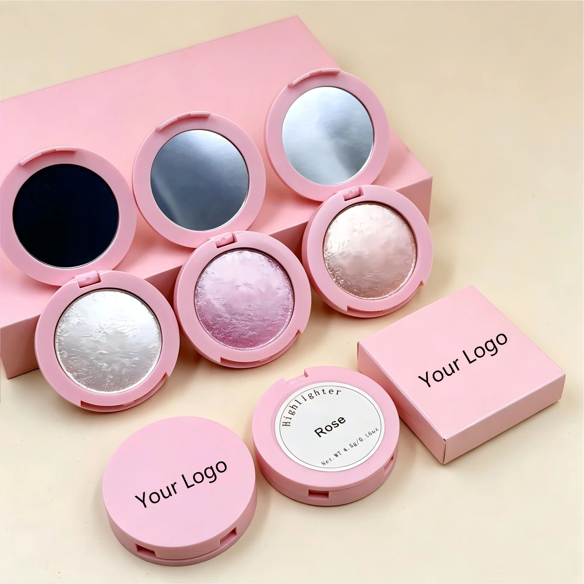 Pink Highlighter Palette Single Glitter Shimmer High Pigment Face Cream Makeup Private Logo Waterproof Vegan Highlighter 10pcs