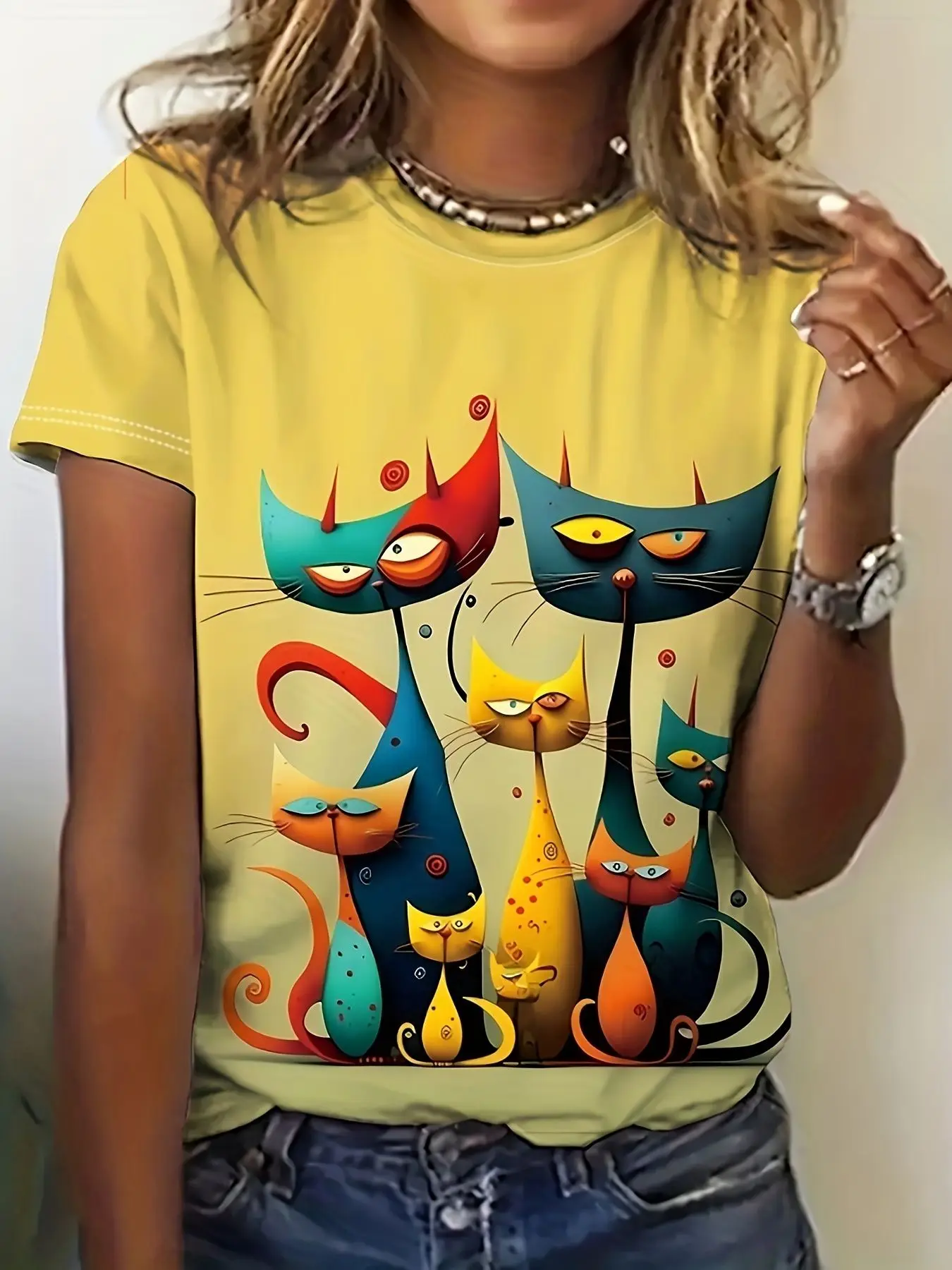 Funny Cartoon Animal T-Shirts Cat Chicken 3D Print Women's Short Sleeve Round Neck T Shirt Harajuku Y2K Tees Top Female Clothing