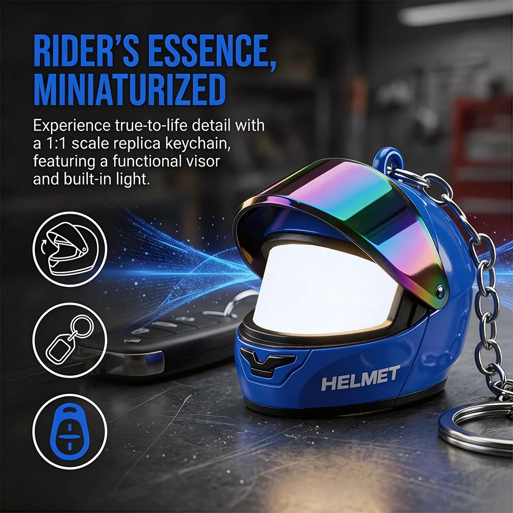 Mini Motorcycle Helmet Keychain Light LED Night Safety Warning