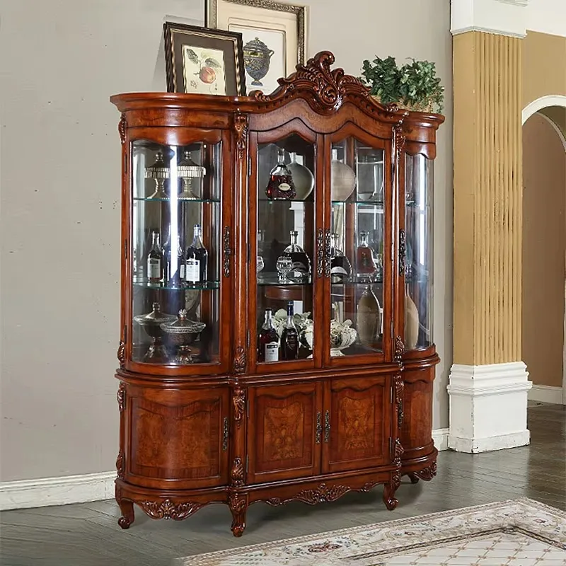 China Classical Floor Display Bar Cabinet Wood Tall Living Room Furniture Decorative Glass Luxury Wine Sideboard For Dining Room