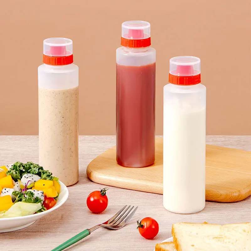 380ml PE Three-hole Squeeze Sauce Bottle Sauce Seasoning Pot SaladBottle Jam Bottles Three-head Salad Bottle Milk Oil Bottle