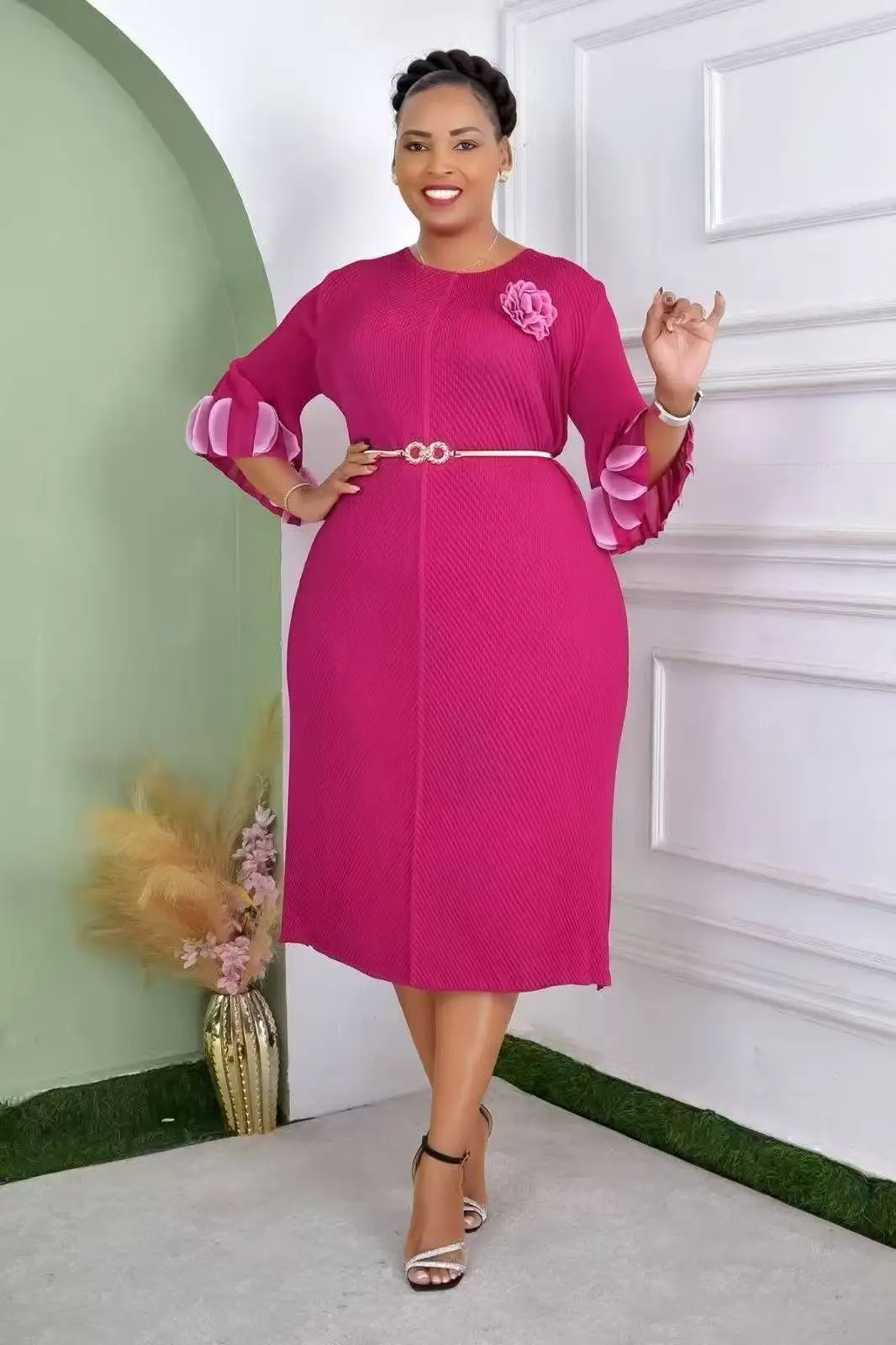 Miyake Fish Scale geplooide losse lichte luxe jurk sticker patch vetersluiting mode elegante middellange en lange jurken dames 2025, nieuw