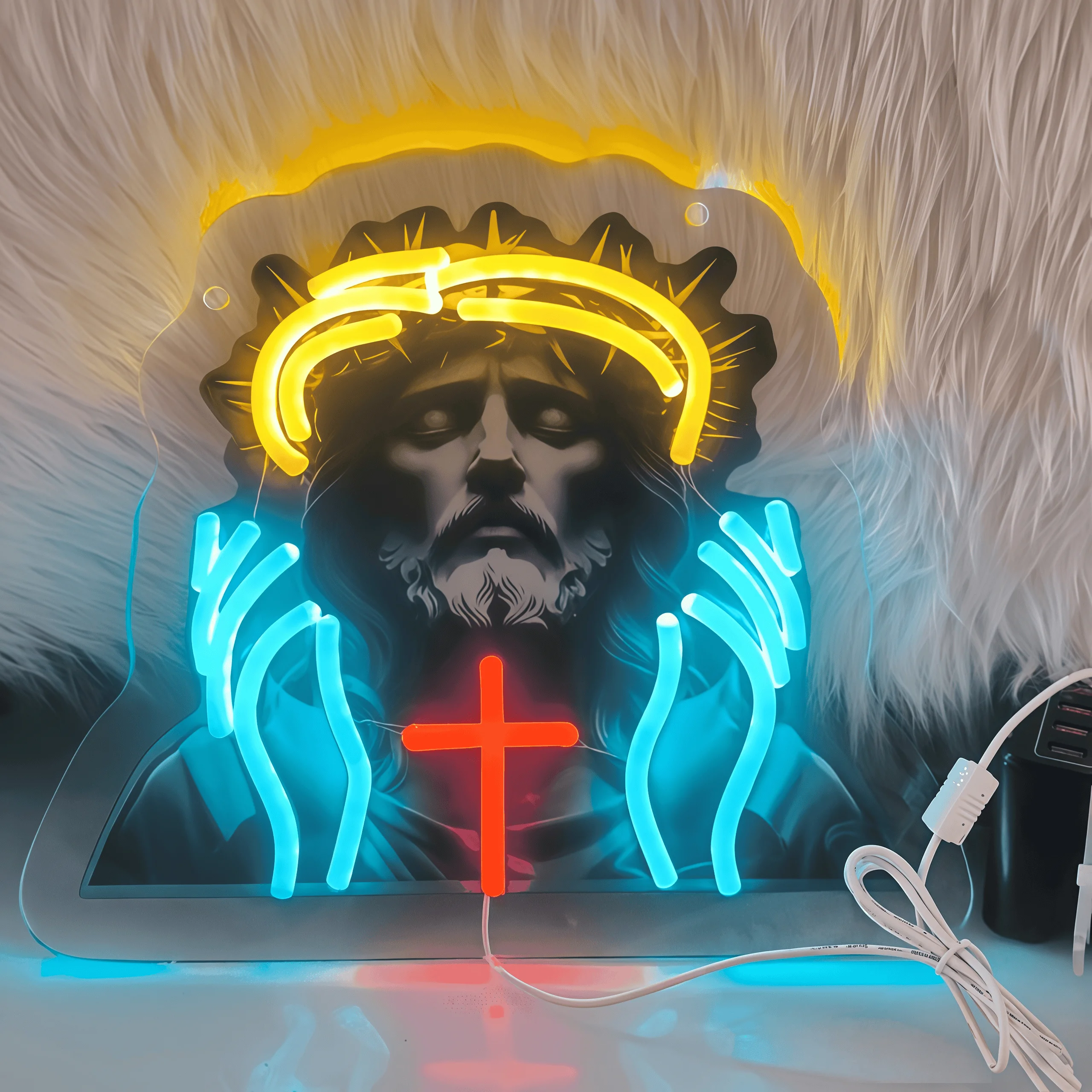 Modern Religious LED Neon Sign Wall Art with Cross Design Decor for Bedroom, Living Room & Game Room Prayer Room Accessory