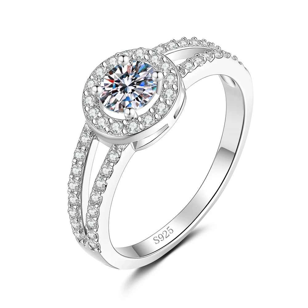 

VVS1 D Color 0.5ct Moissanite Ring S925 Sterling Silver Wedding Rings For Women Birthday Anniversary Party Jewelry Gift