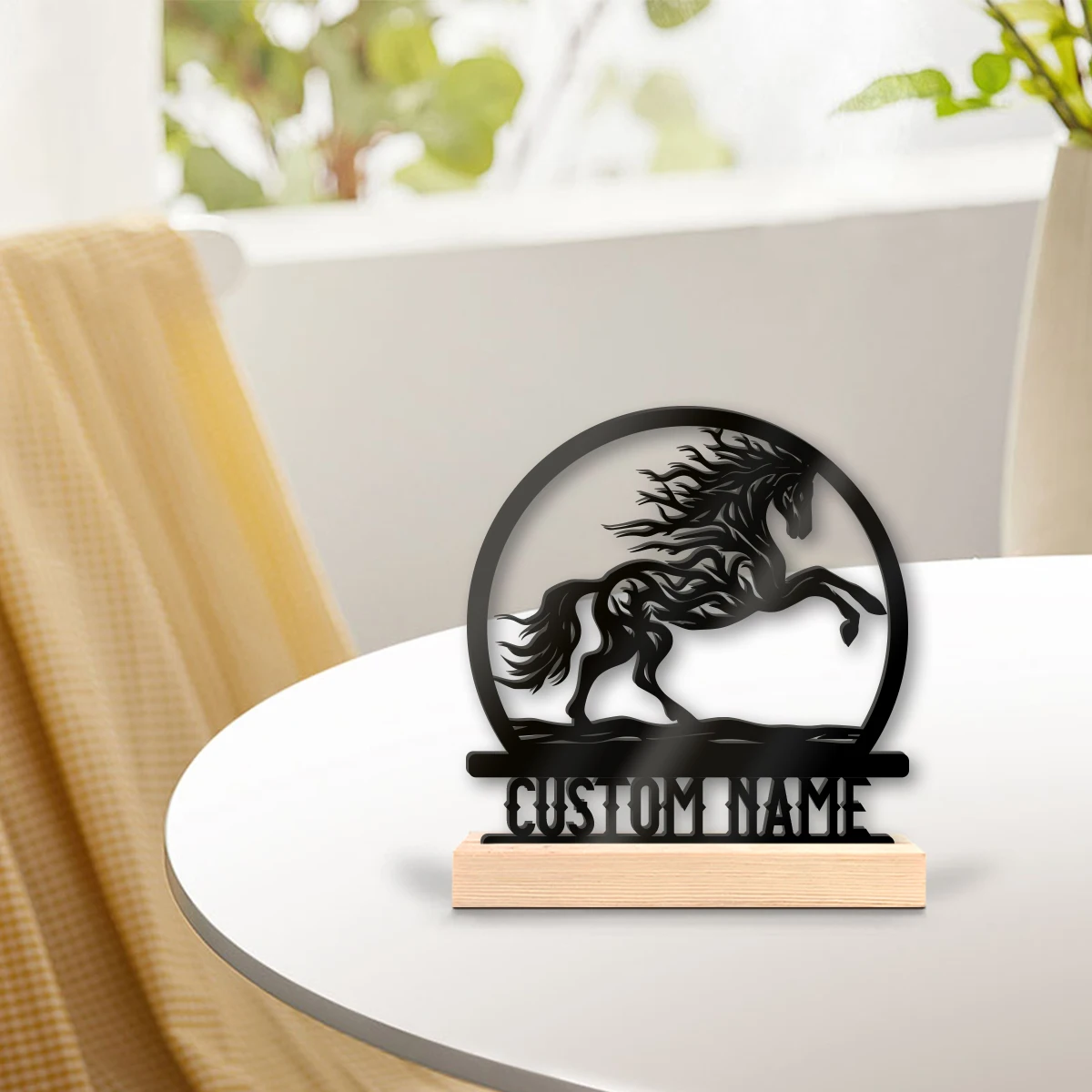 1pc Interesting Desktop Metal Statues Customizable Content Equipped with Wooden Base Art Decoration, Desktop Decoration
