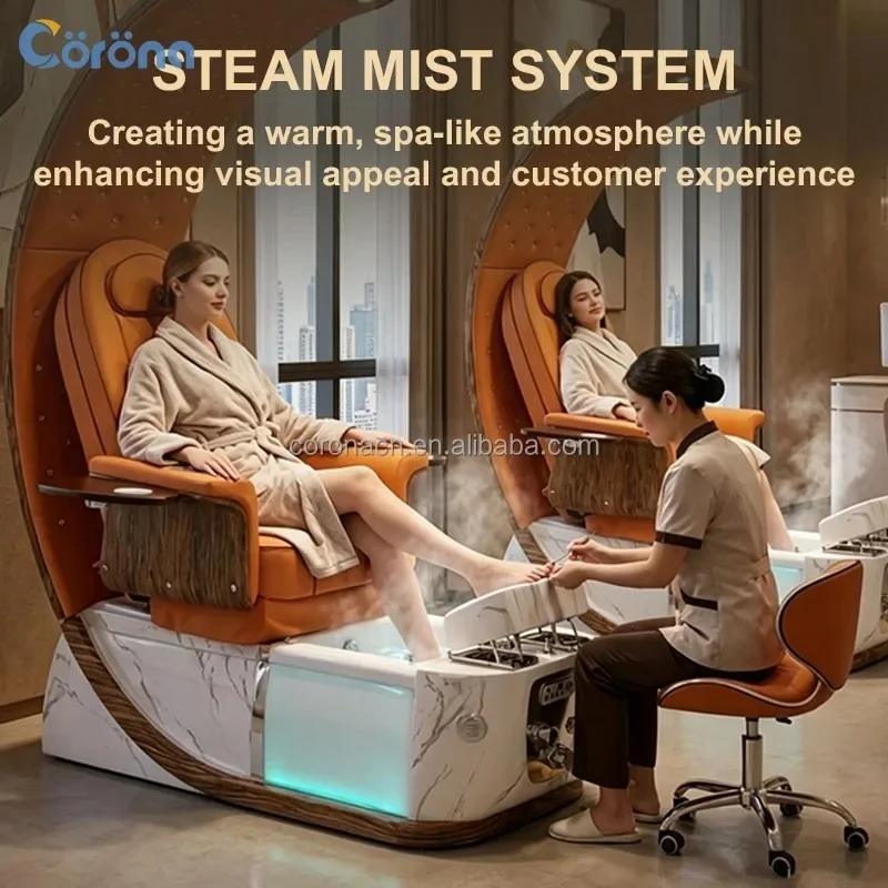 Modern Luxury Pedicure Chair Salon Furniture Professional Spa Manicure Pedicure Station with Rolling Massage and LED Light