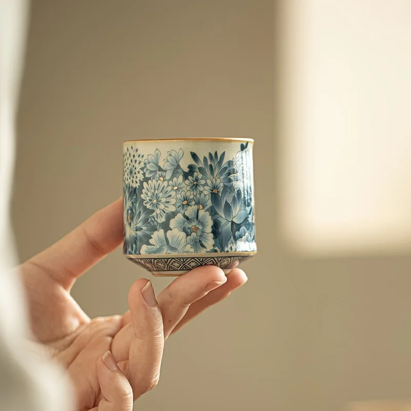 

Ru Kiln Golden Floral Hanwa Teapot Kungfu Tea Set with Lid and Cup for Home Brewing