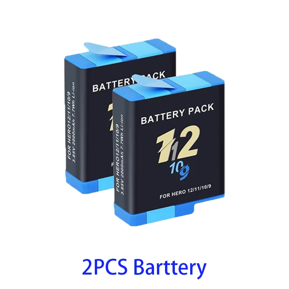 Batterij Voor GoPro Hero 12 11 10 9 Motion Camera 2000mAh Batterij Snellader Box Voor GoPro Hero Oplaadbare Batterij Accessoires