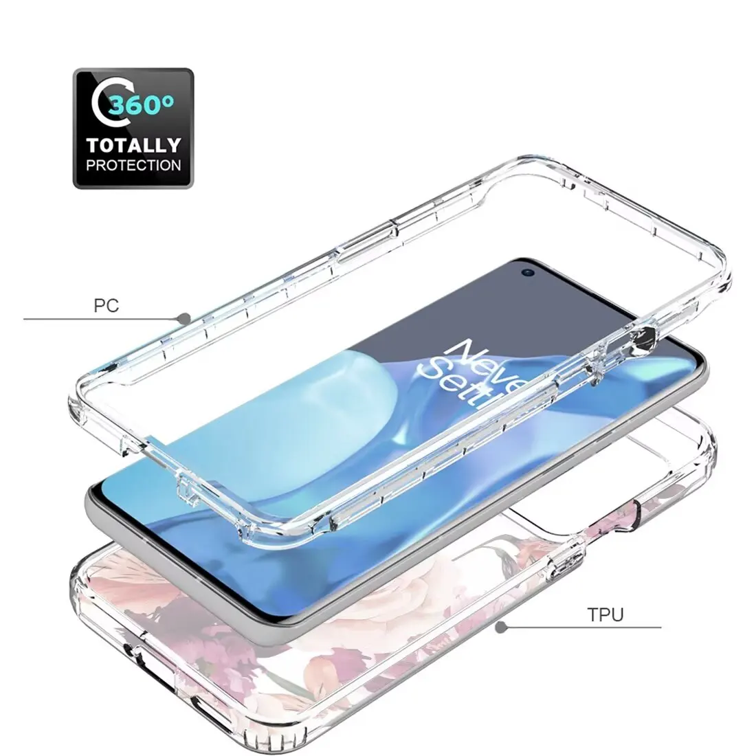 Picture 6: Crystal Clear 2 in 1 Shockproof Transparent Cases Hard Bumper Soft TPU Protective Cover for Oneplus 9 Pro Case ,1+9 Pro