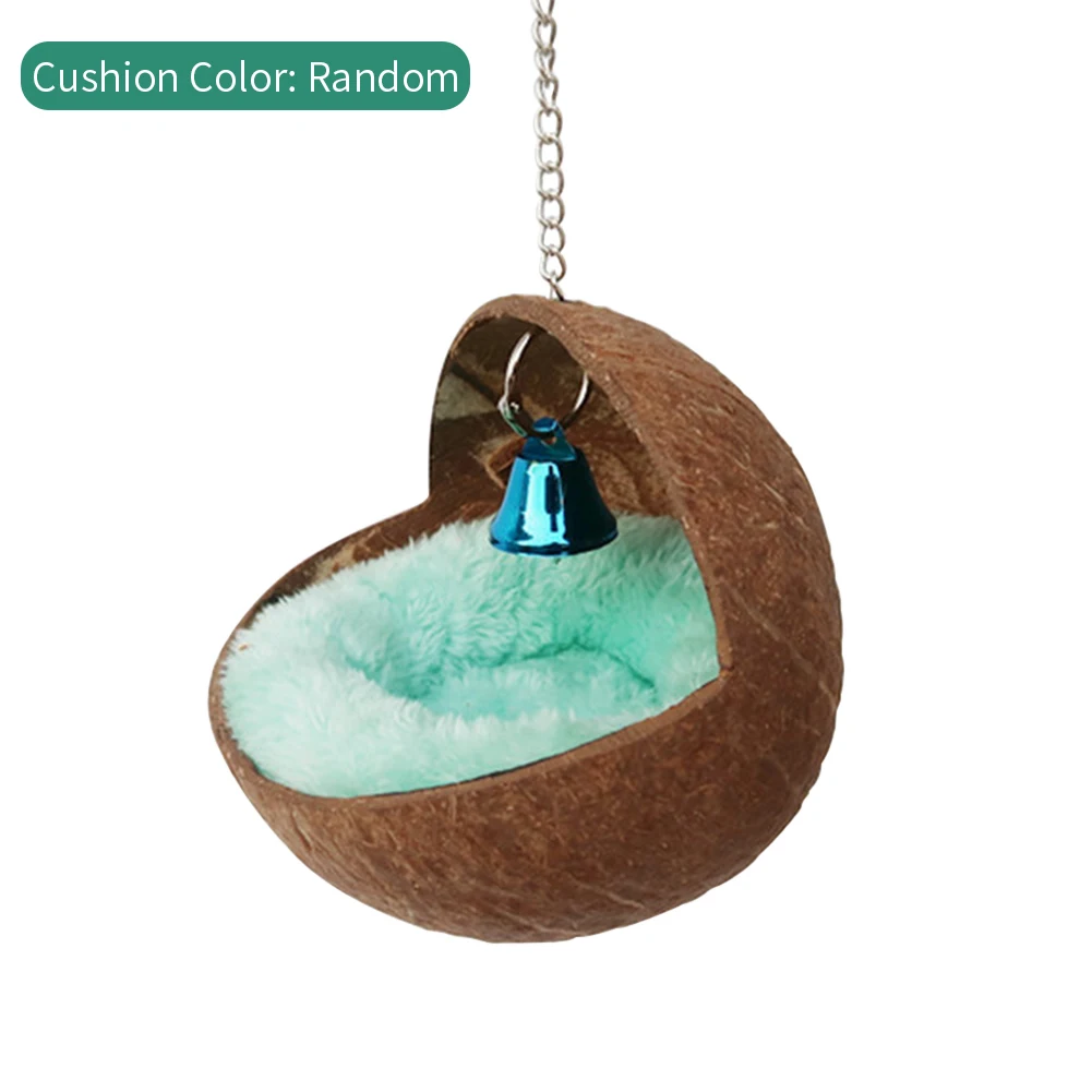 Small Pet House Bed Natural Coconut Shell Bird Nest Random Color Cushion Parrot Canary Warm Hanging Bed Hamster Cage Hammock