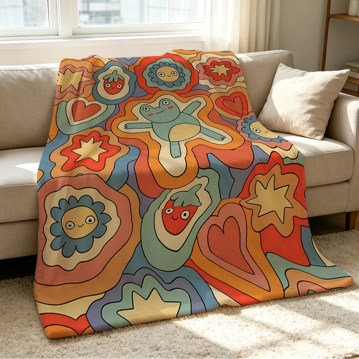 Retro Joy Blanket Soft Cozy Throw for Sofa Bed Festive Holiday Decor Gift for Kids and Adults,Lightweight and Warm